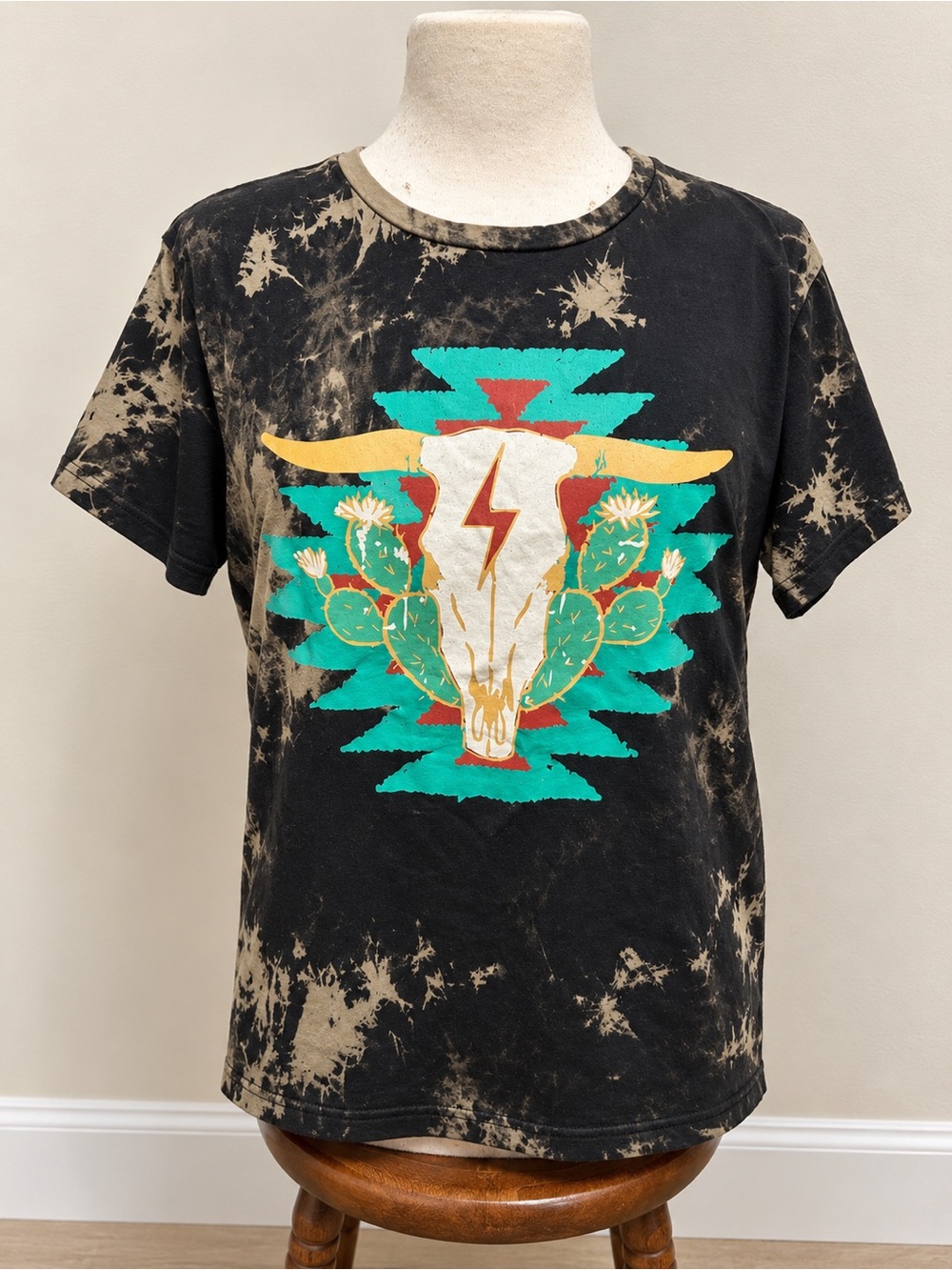 Graphic Desert Skull Tie-Dye Tee - Black/Turquoise